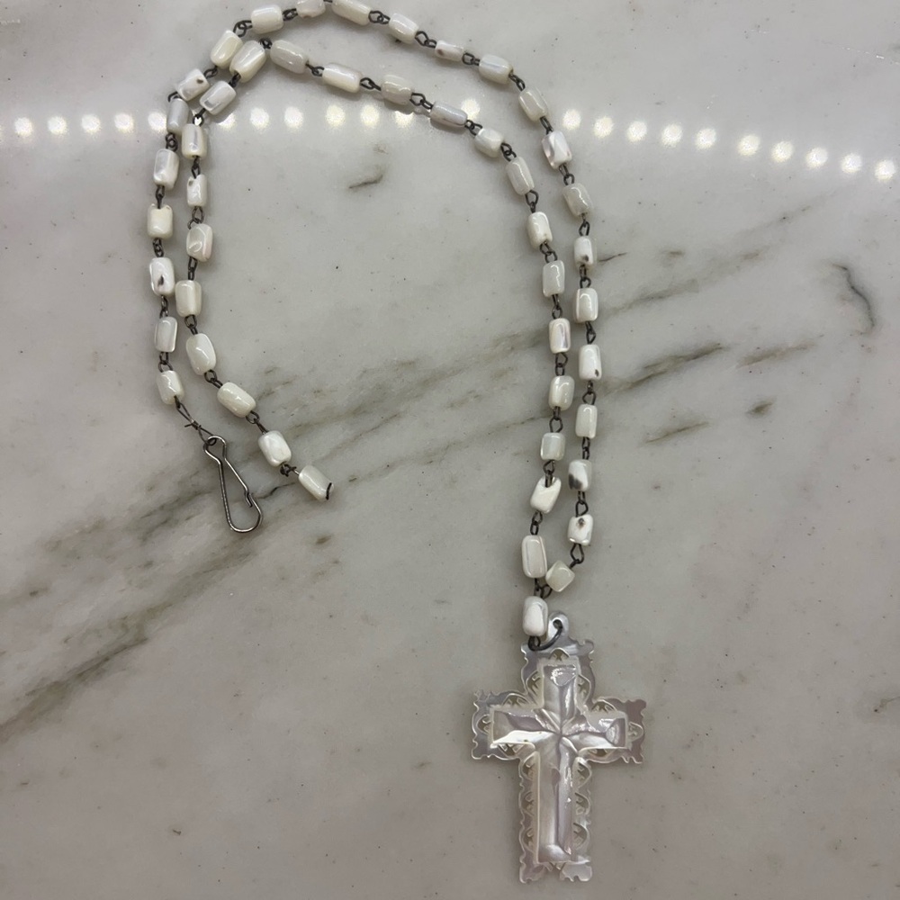 Vintage Handcarved intricate Cross Necklace Made in Bethlehem